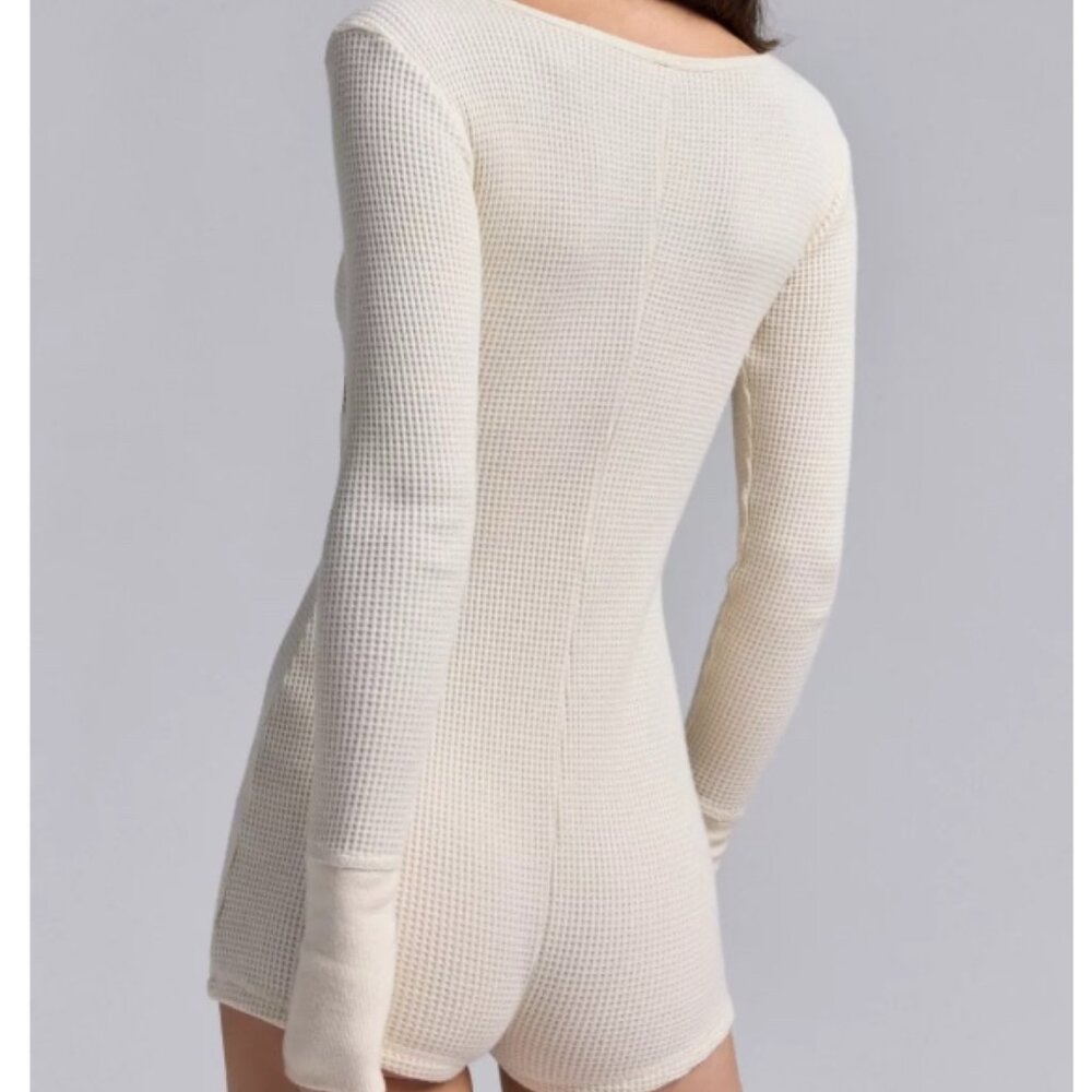 Urban Outfitters: Lounge Around Waffle Knit Fairisle Romper -XL - Cream - Picture 10 of 13